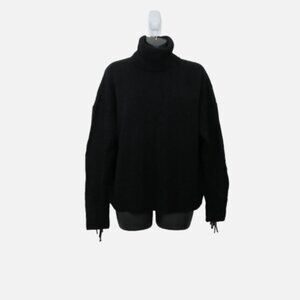 360 Cashmere Size Medium Hudson Sweater Fringed Sleeve Black Turtleneck NEW